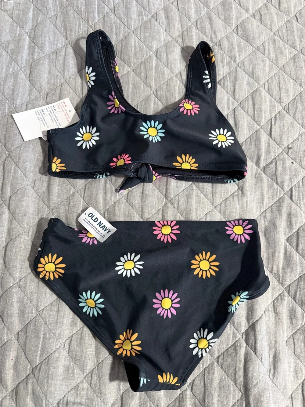 Old Navy Black Daisy Print Girls' Swim Bikini - Yellow Pink White Light Blue
